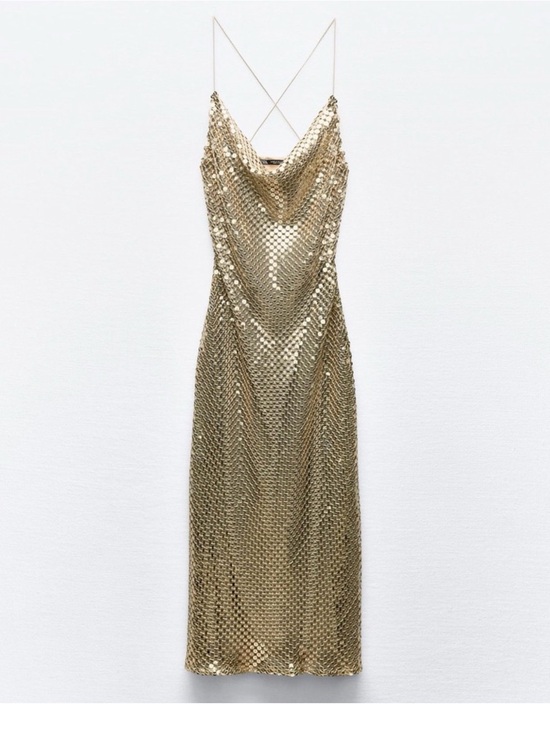 Zara Dresses & Skirts - Zara Metallic Gold Chainmail Slip Maxi Dress
